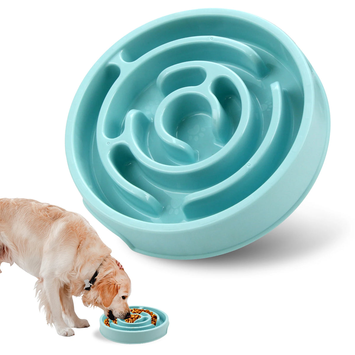 Wagmint Slow-Down Feeder Bowl, 21 cm round maze bowl in teal